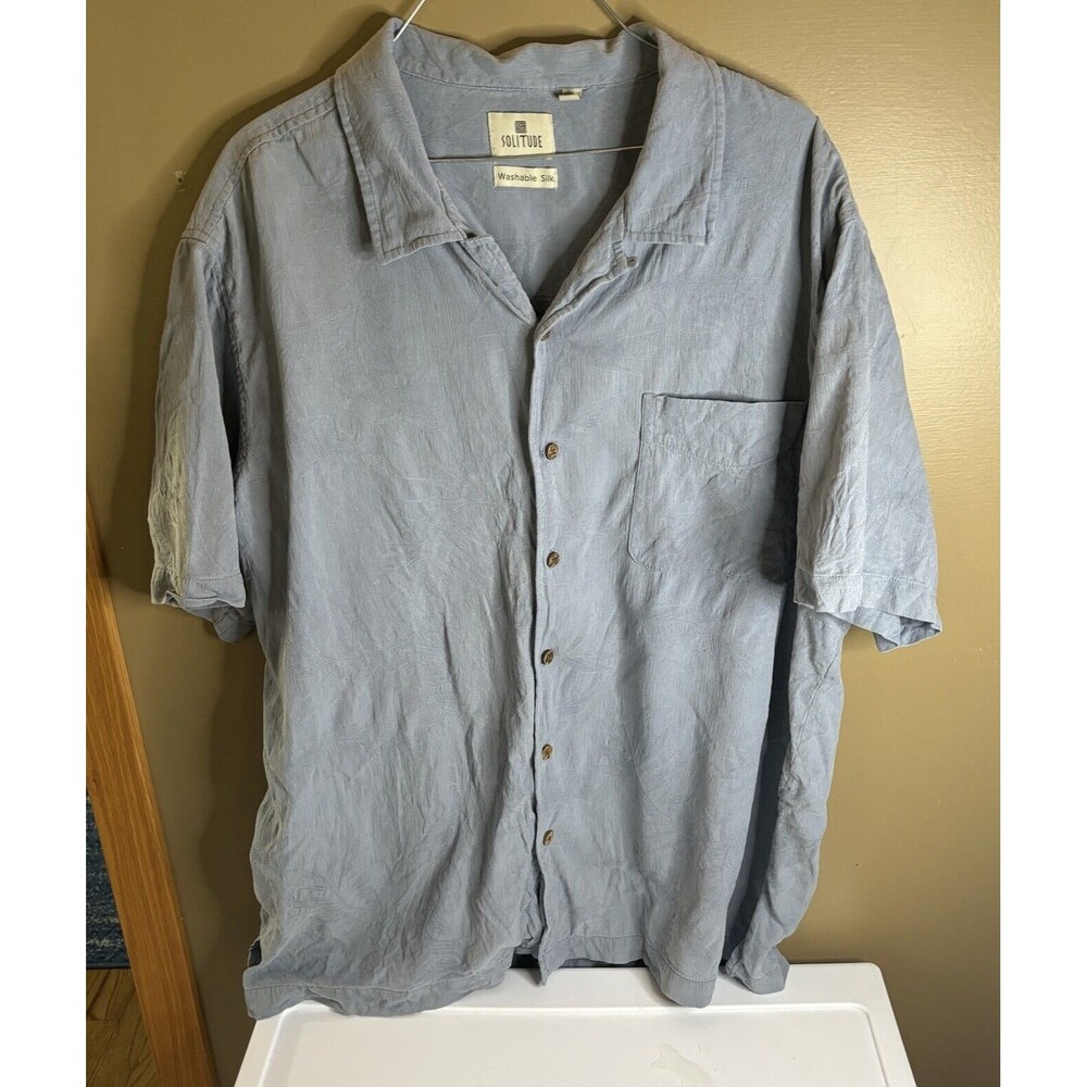 Solitude Washable Blue Silk Button Up Men’s Hawaiian Shirt Size XL Camp